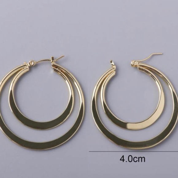 1.75” YELLOW GOLD PLATED DOUBLE HOOP EARRINGS - Picture 3 of 5